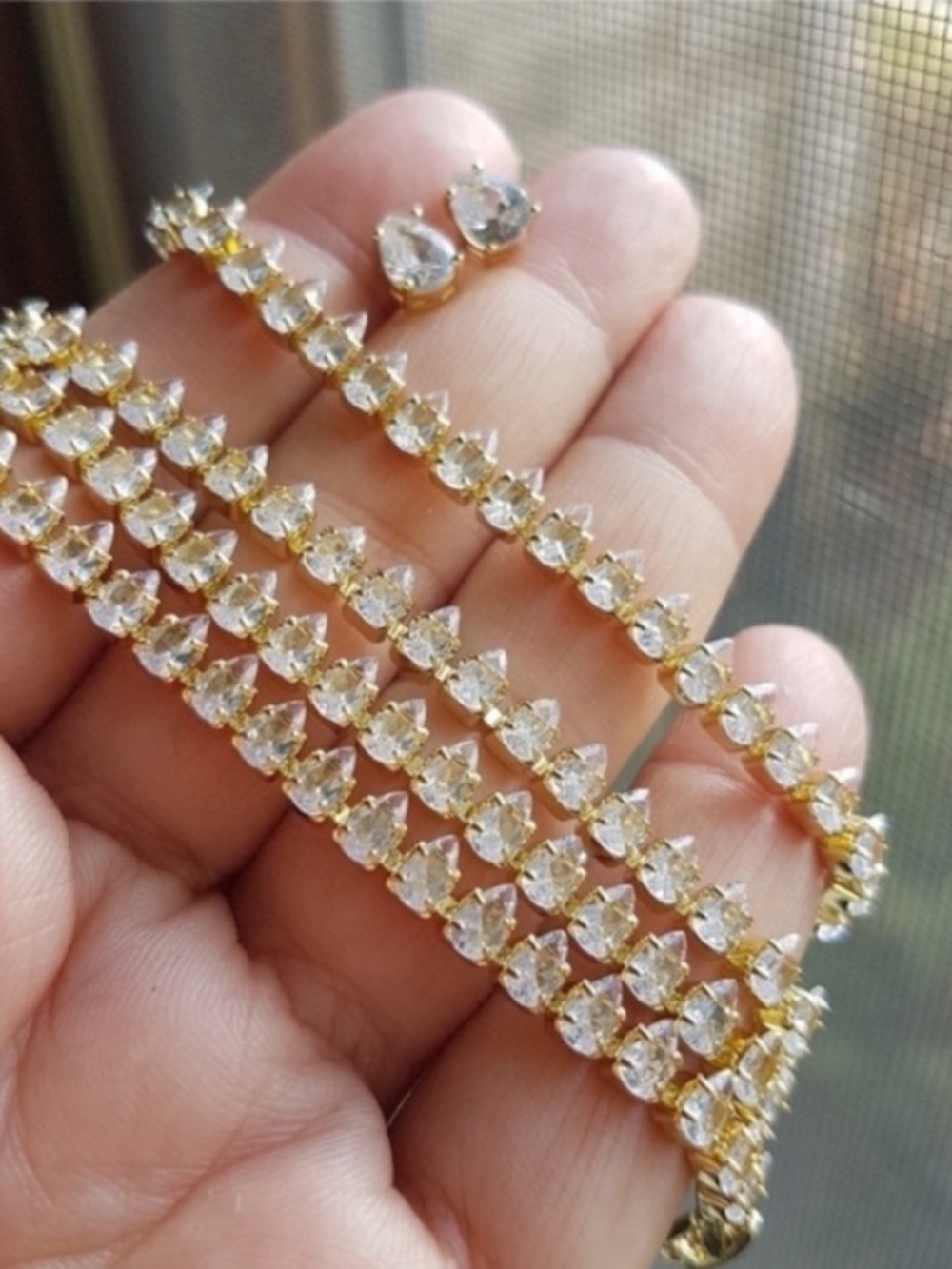 Swarovski Elements Yellow Gold Plated Teardrop Tennis Necklace NEW - Picture 4 of 16